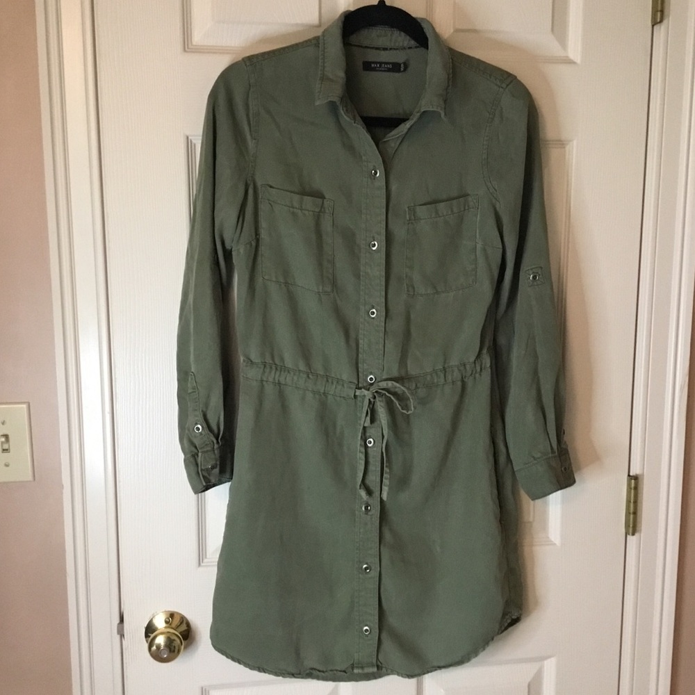 Max Jeans Olive Green Drawstring Shirt Dress - Size XS